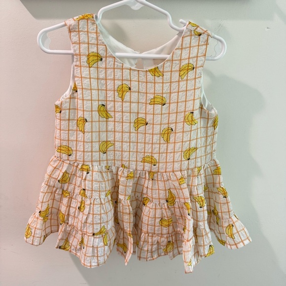 Mabel + Honey Banana Print Windowpane Plaid Sleeveless Peplum Top Size 4 - Picture 1 of 4